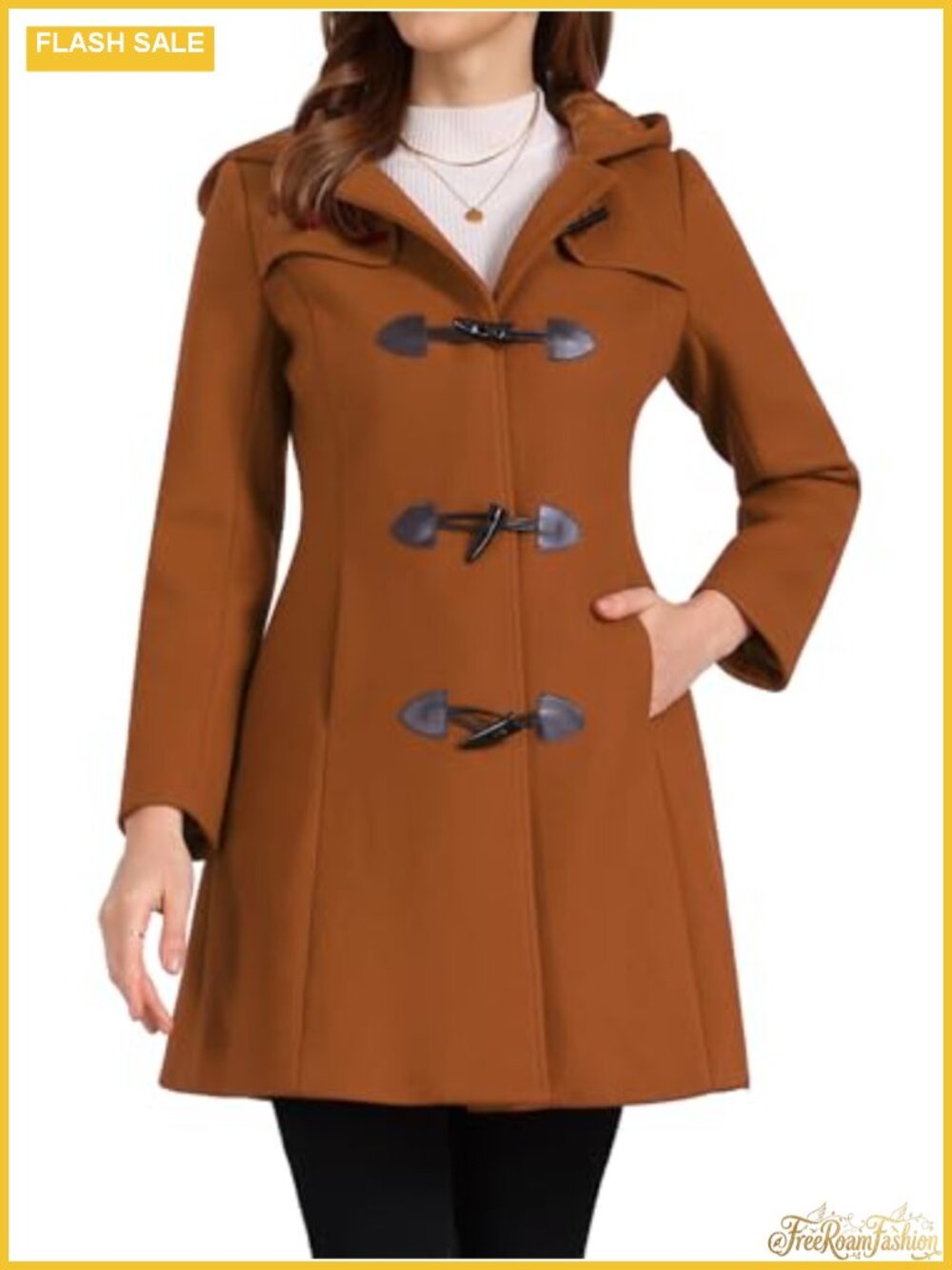 Womens Winter Wool Peacoat Long Hooded Toggle Duffle Overcoat